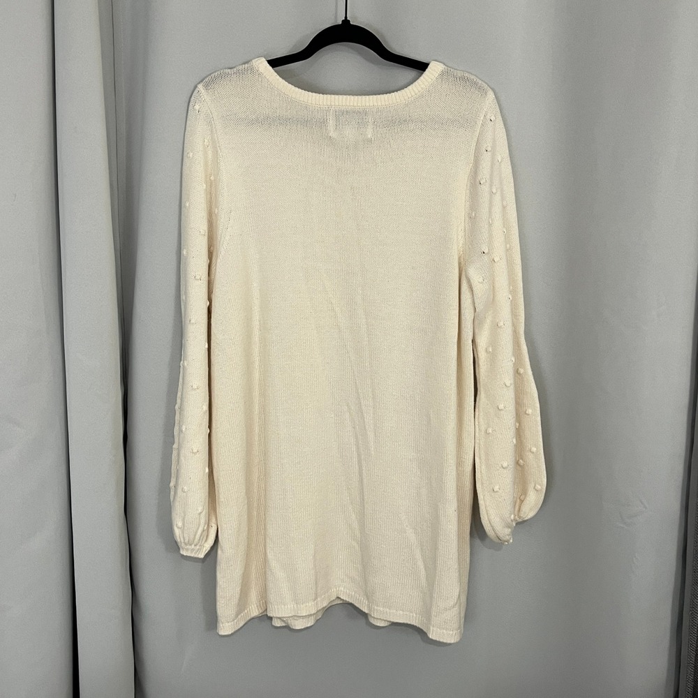 Girl With Curves Cream Bobble Knit‎ Sweater Bishop Sleeve Cozy Cabin Tunic 18/20 - Picture 3 of 10